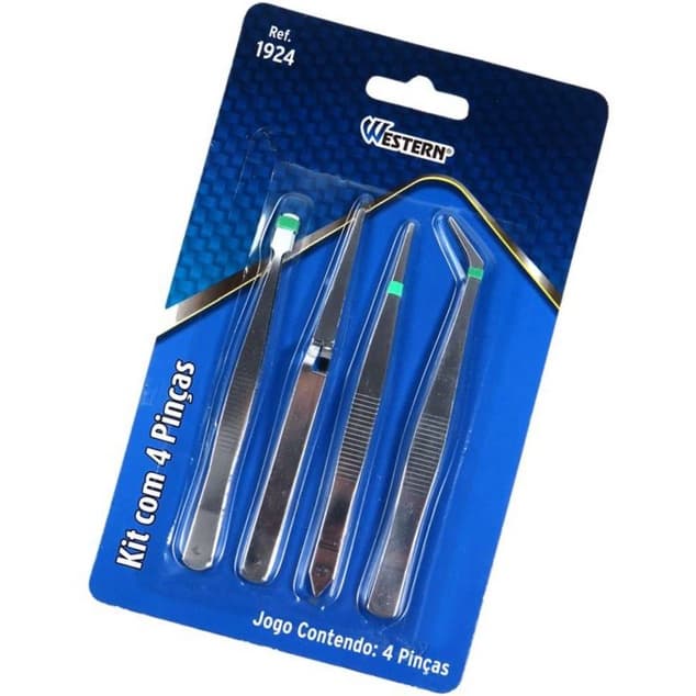 Kit 4 Pinças Western em Aço Inox p/ Relojoaria Artesanato Reparo de Eletrônicos e Extração de Pêlos