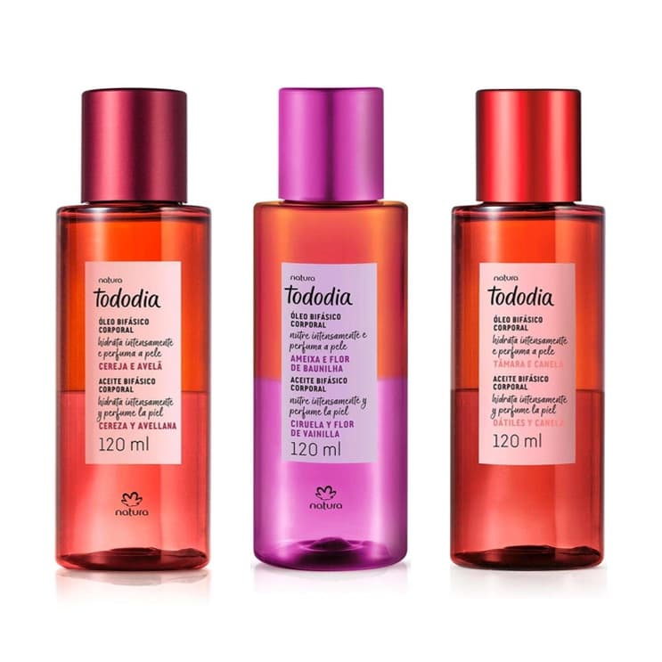 Óleo Bifásico Corporal Tododia Natura 120ml (Cereja & Avelã, Tâmara & Canela, Ameixa & Flor de Baunilha, Avelã & Cassis)
