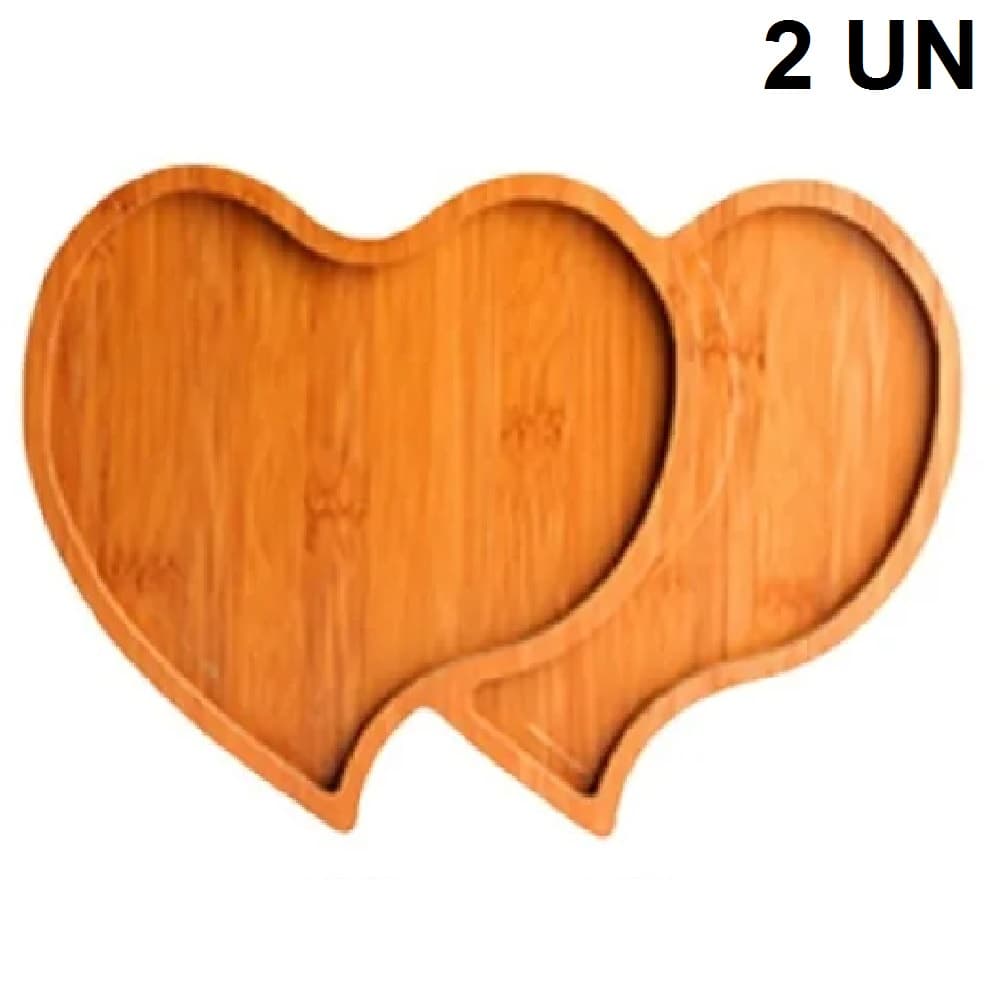 2 Petisqueira de Bambu Coração c/ 2 Divisórias p/ Servir Your House