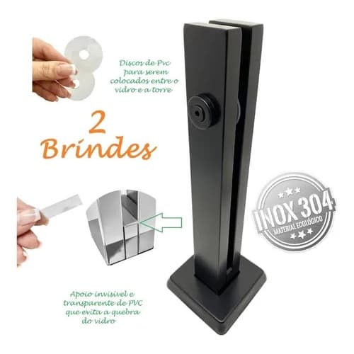Coluna Torre de Inox 30 cm PRETO FOSCO para Guarda Corpo de vidro.