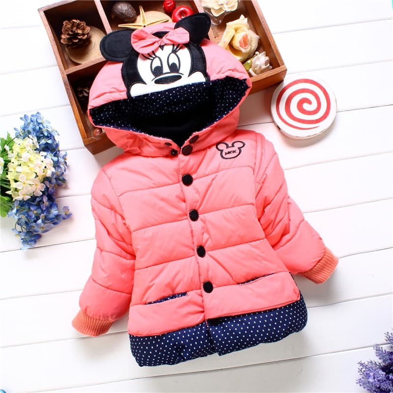 Inverno Casaco Meninas Do Bebê Dos Desenhos Animados Menina Algodão Roupas De Quente Moda Bonito Jaqueta Com Capuz Anime Prints Caving Out Roupa De Proteção Frio