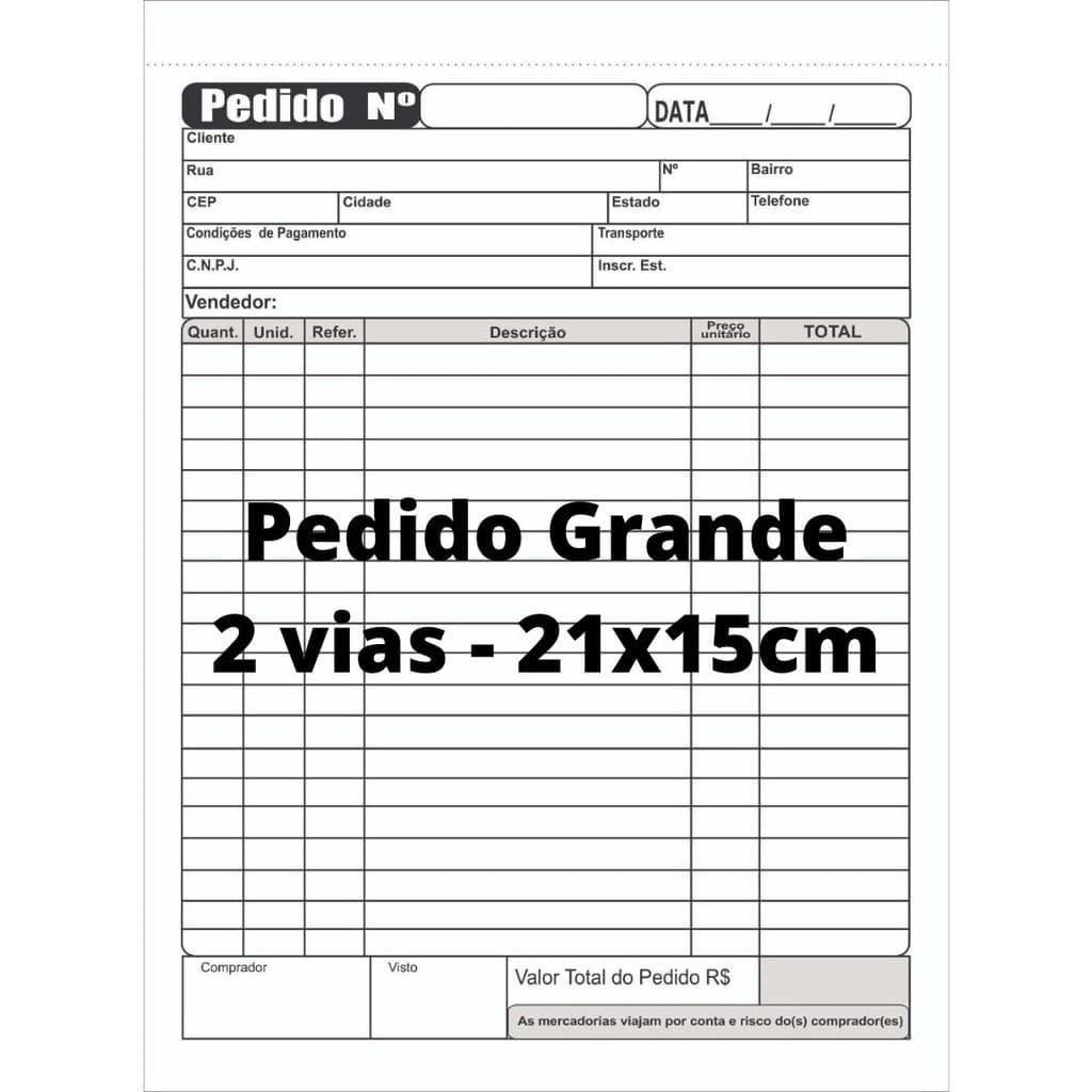 Talão de Pedido 10 blocos 15x21 Papel Sulfite 2 vias ***NÃO É CARBONADO***