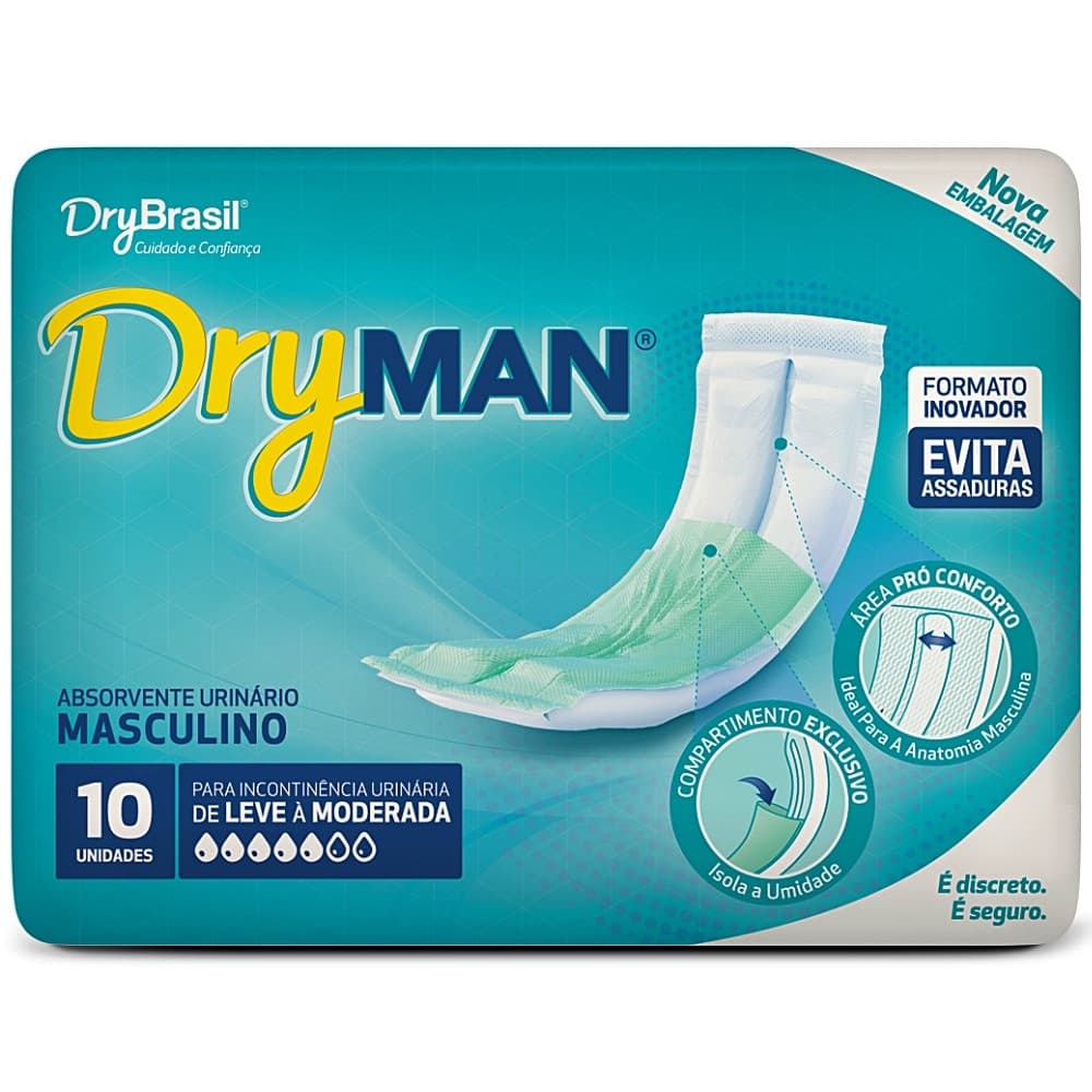 Absorvente Urinario Masculino Dryman Pacote com 10 Incontinencia Urinaria Descartavel