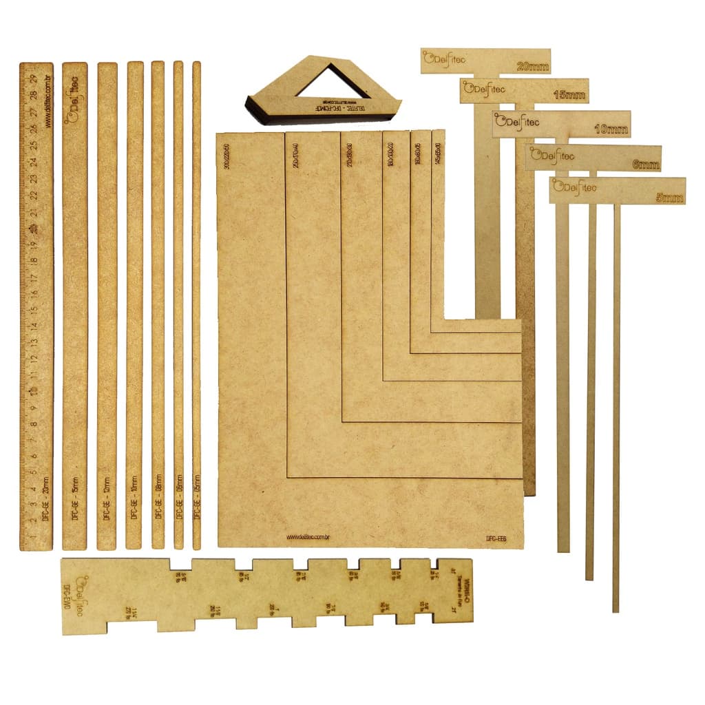 Kit 21 Peças Completo Encadernação Cartonagem Esquadros, Regua T, Fio de Cabelo Gabaritos Wire-o MDF
