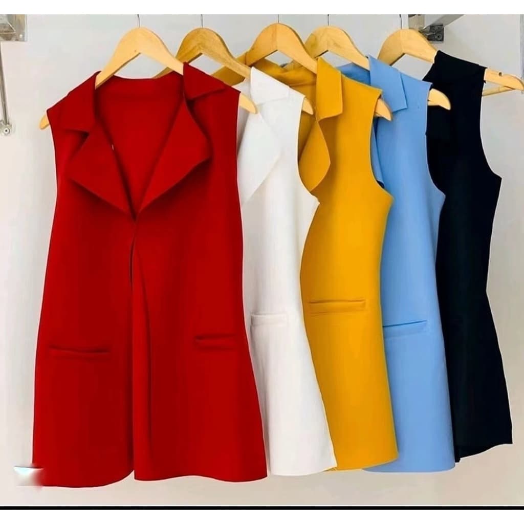 Colete Feminino Longo De Neoprene Moda Com Bolso Falso 02