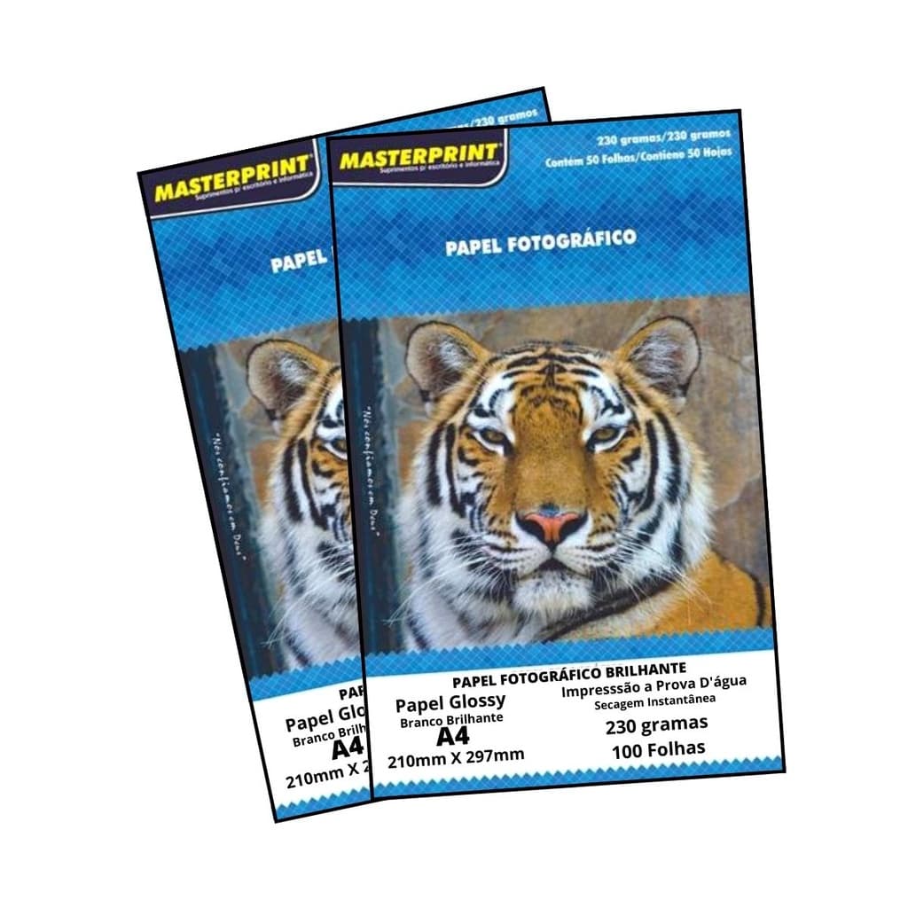 Kit com 02 Papel Fotográfico  230g com 100Fls Brilhante A4 Sem Adesivo   - MASTERPRINT