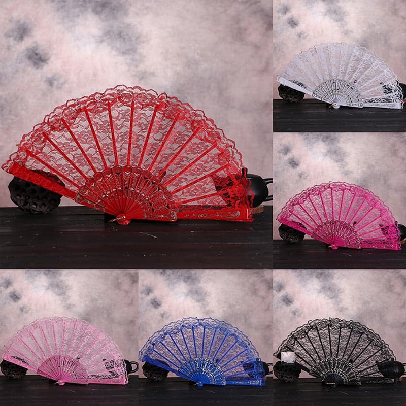 B1R Renda Chinesa De Seda Dobrável Ventilador De Dança De Mão Moldura De Flor Padrão Festa De Casamento HS62022