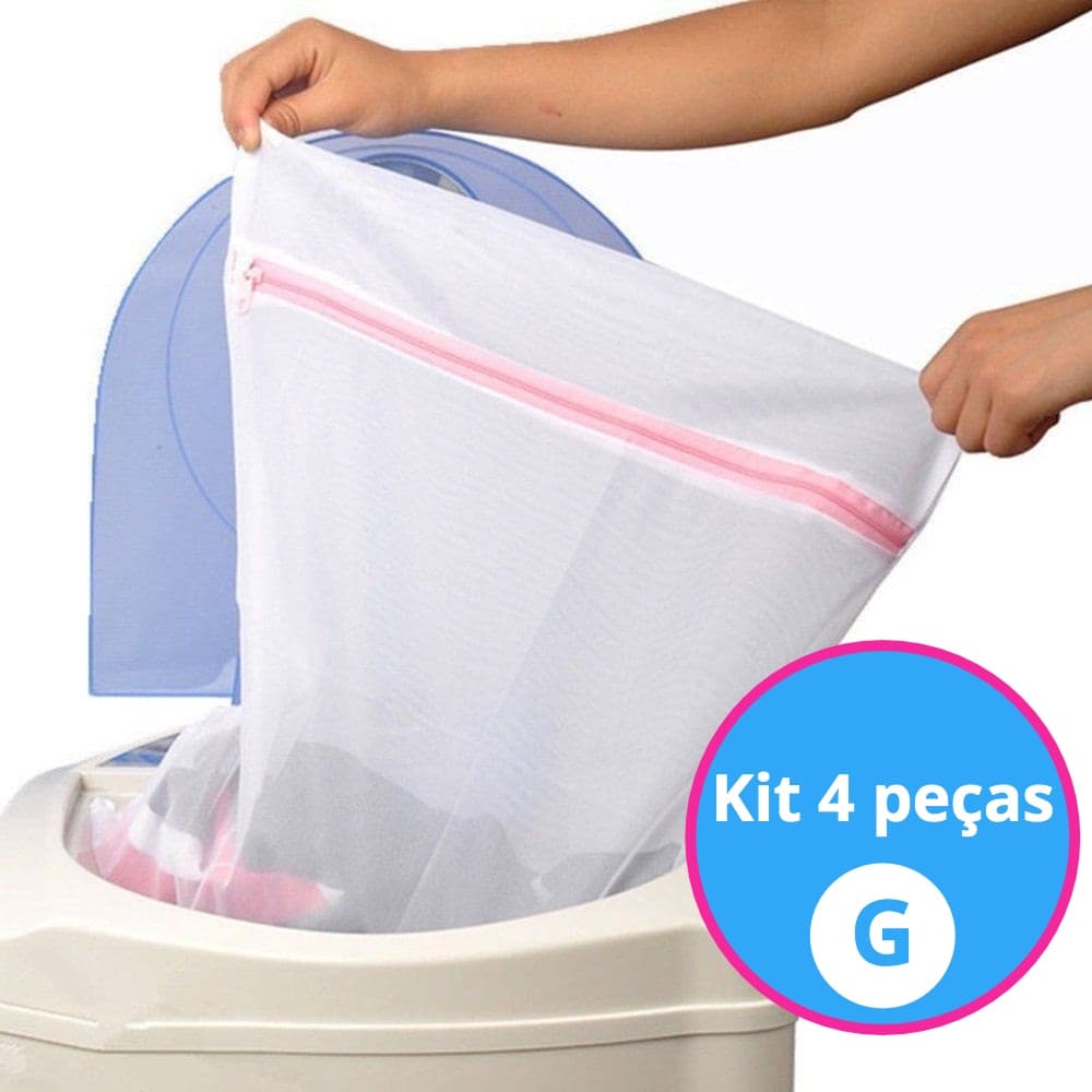 KIT com 4 Sacos Lava Fácil para Máquina de Lavar Roupas Tamanho Grande 50x45 cm