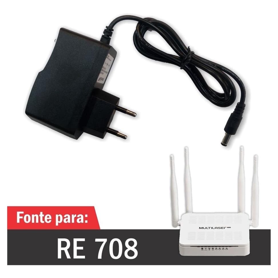 Fonte Para Roteador Multilaser Re708 Ac1200 ( Carregador / Cabo de Forca / Cabo de Energia ) - R1027