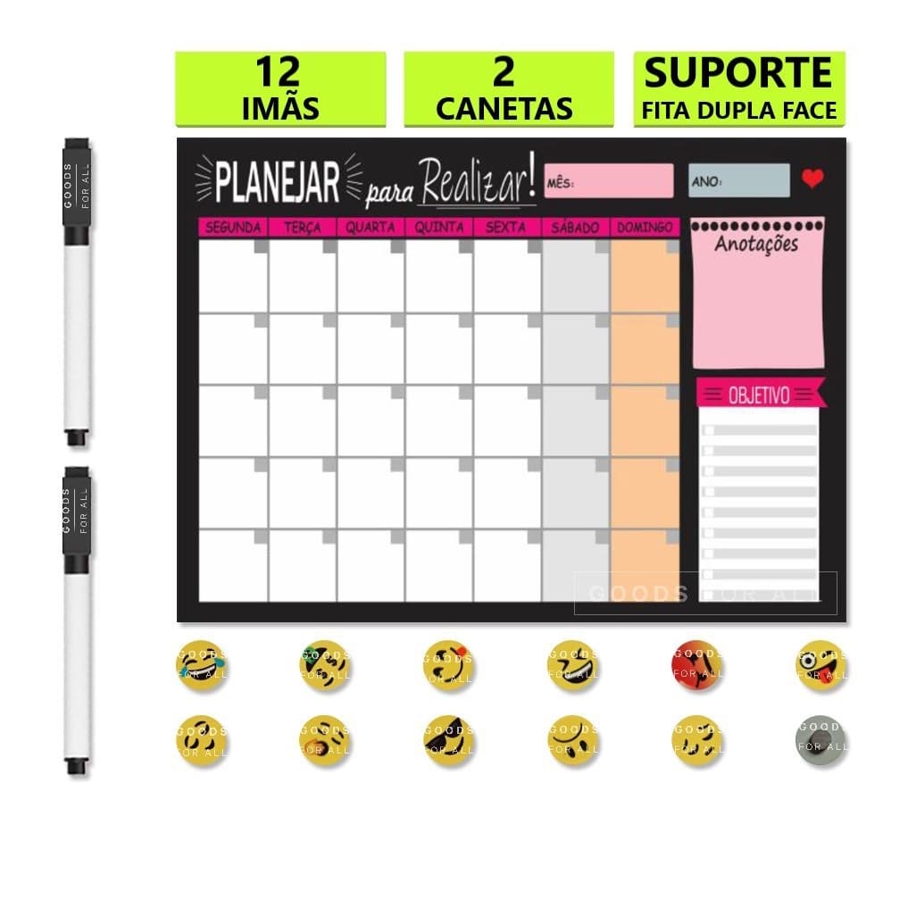 Planner De Parede Magnético De Anotaçoes Lousa Planejador Magnética de Anotações Para Organizar A Semana Semanal Mensal