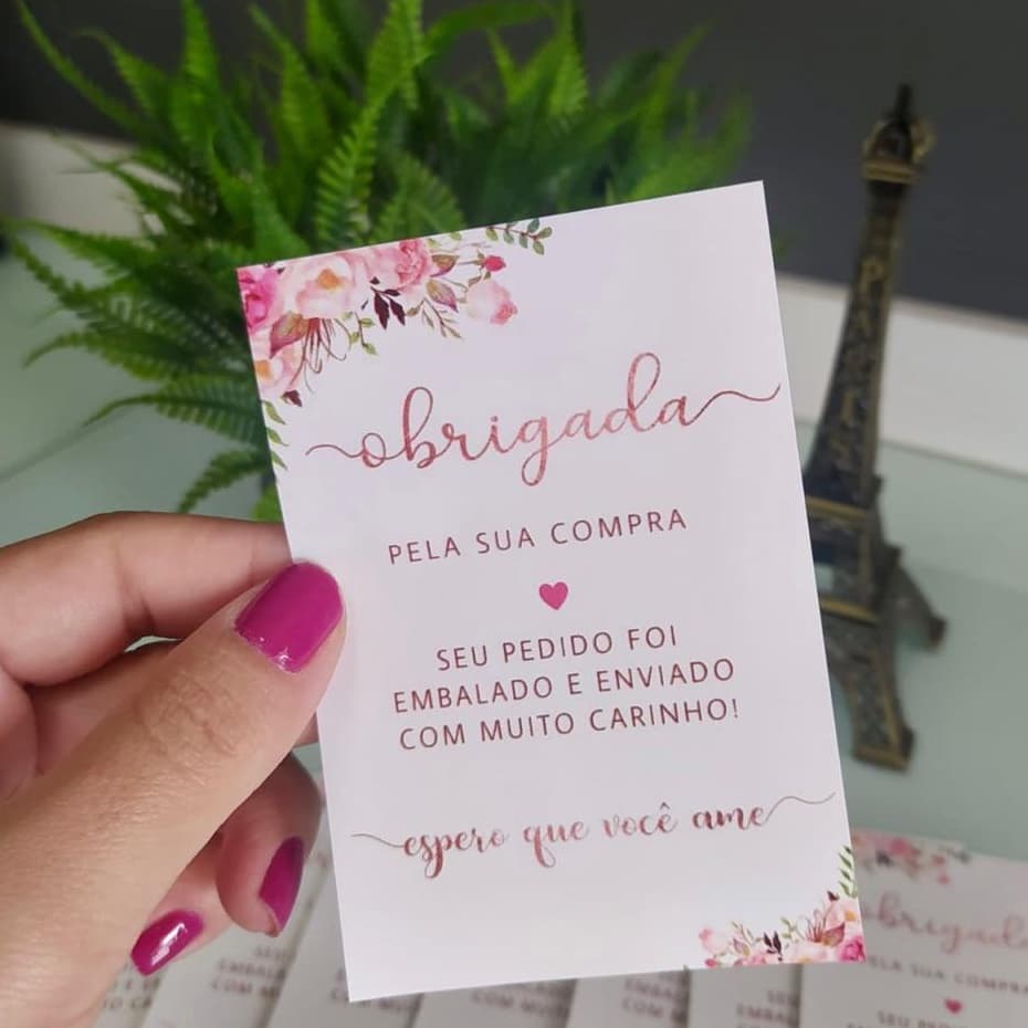 80 un Folhetos Motivacional | Cartão cliente | 10x7 | 90g | Obrigada pela compra rústico | Papelaria