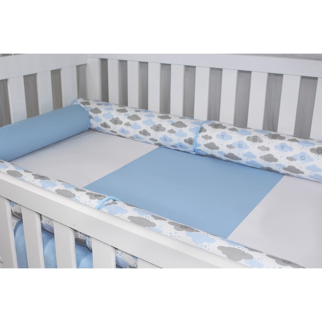 Kit Rolinho Berço Nuvem Azul Protetor 06 Peças Menino