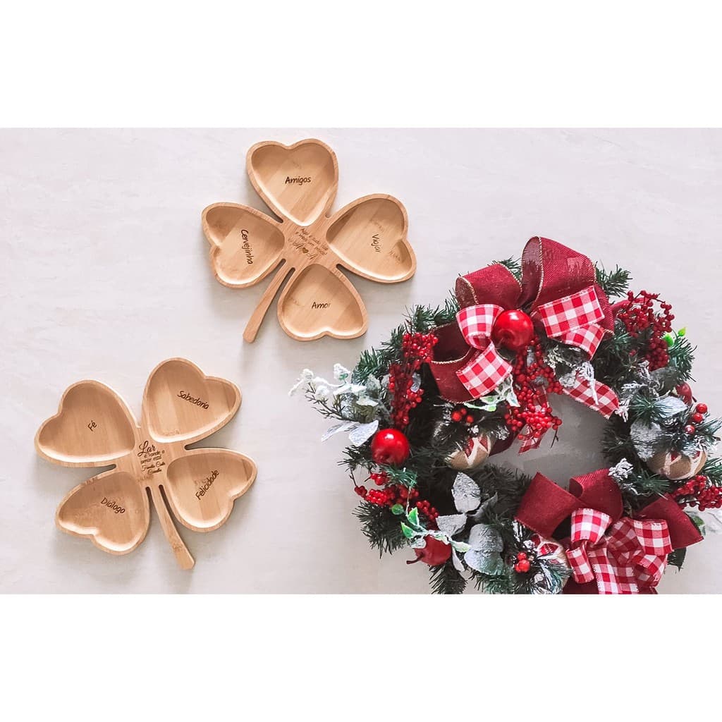 Petisqueira de Trevo em Bambu Personalizada