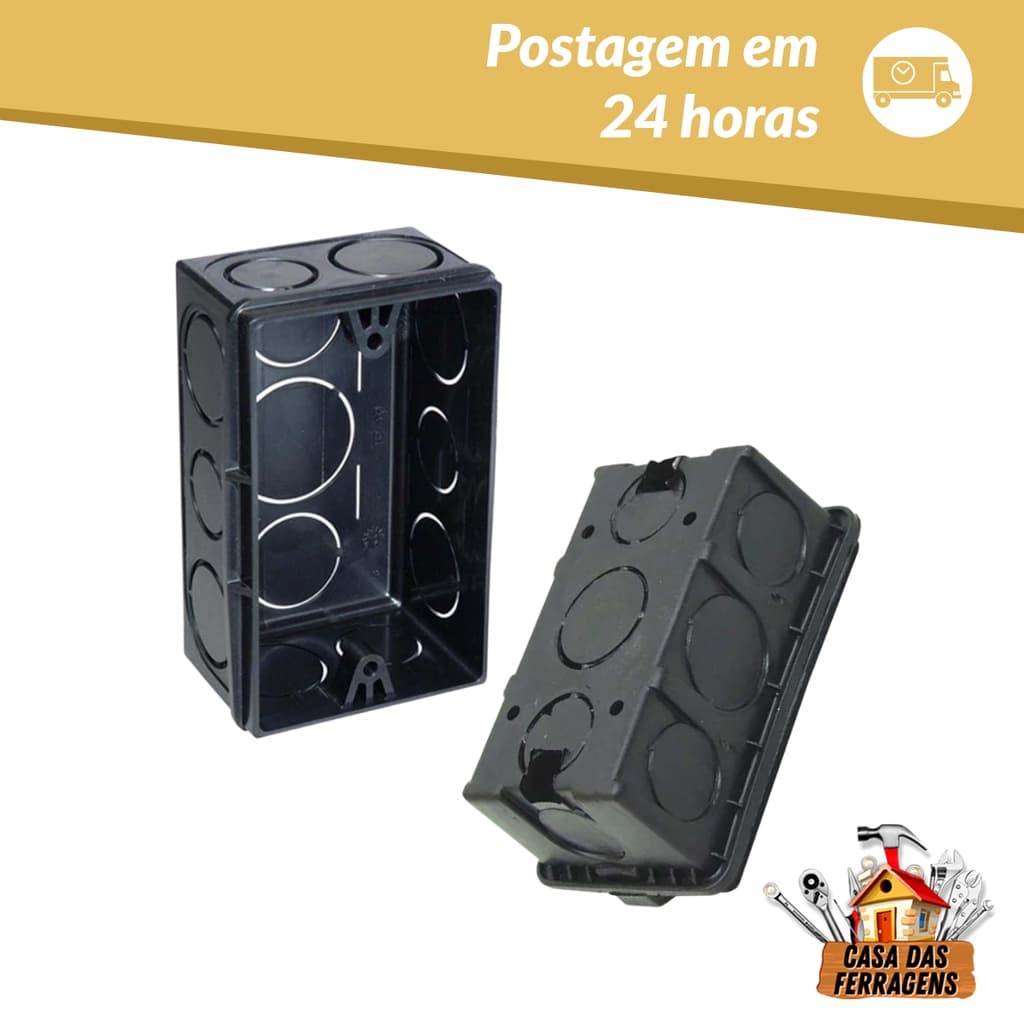 Kit 60 Caixinhas elétrica 4x2 Reforçadas p/ tomada/interruptor luz e energia - Preta