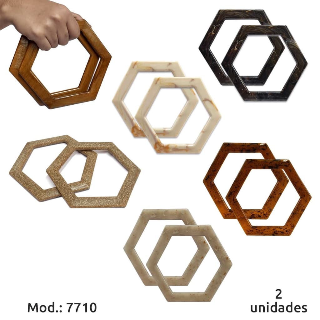 Alça para bolsa de crochê e tricô hexagonal 7708 com 1 par (Plástica)