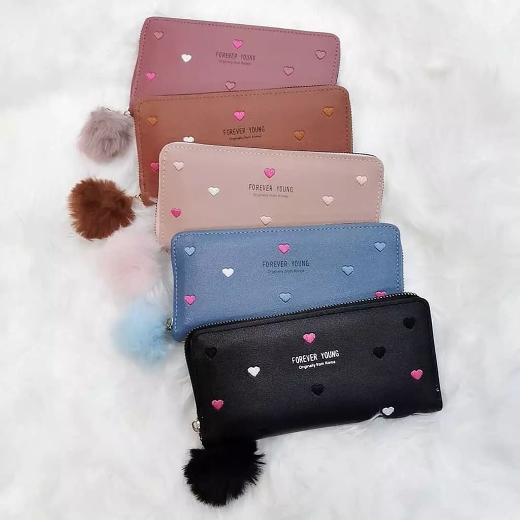 carteira feminina + alça de mão porta celular, cartão, documento, moeda, detalhes em coração