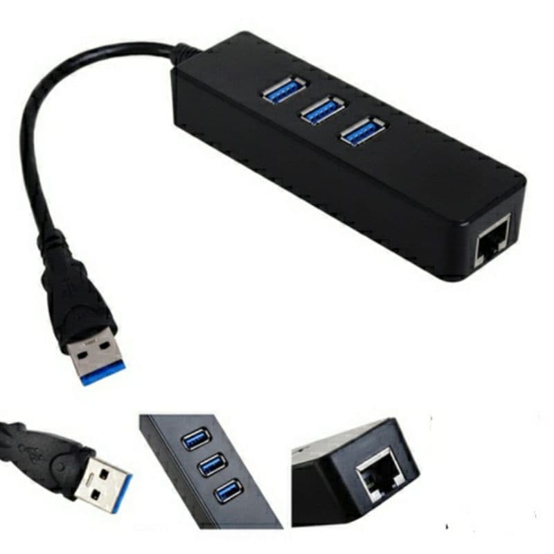 Hub Usb 3 Portas 3.0 + Internet Porta Rj45 Ethernet Giga