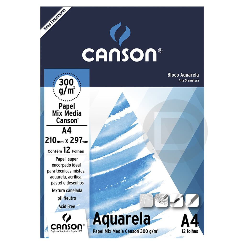 Bloco De Papel Canson Aquarela - 300g - A4 - 12 Folhas