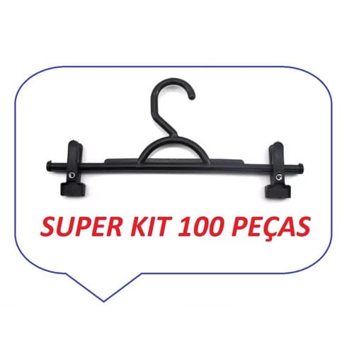 Kit 50 100 Cabides Preto Plástico C/ Presilhas