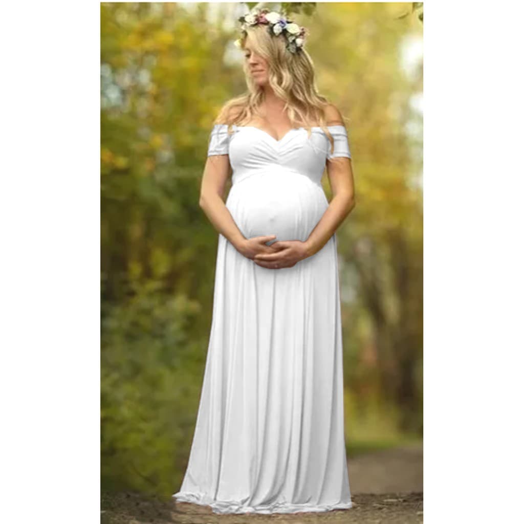 Vestido Gestante Ensaio fotográfico  Ombro a ombro G1