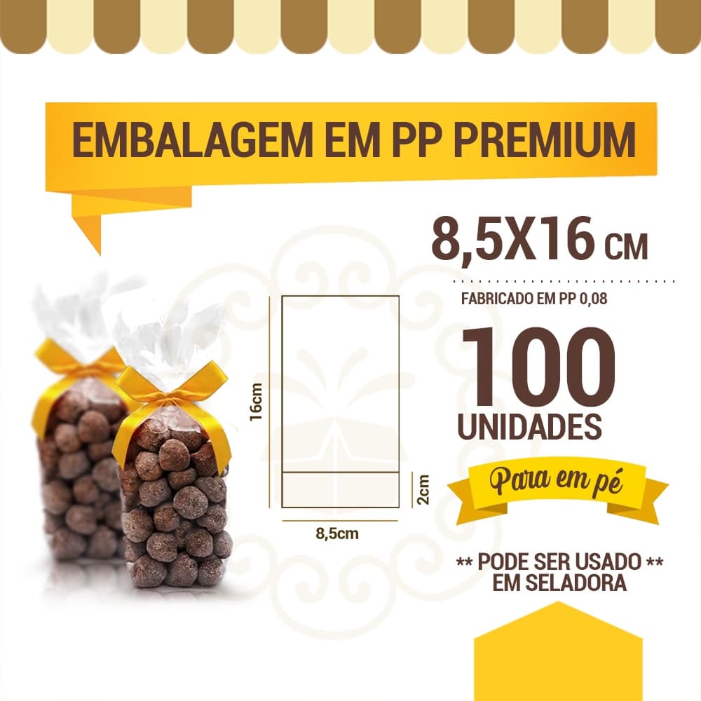 Saquinhos fundo sanfona em PP 8,5x16 em c/ 100 unidades