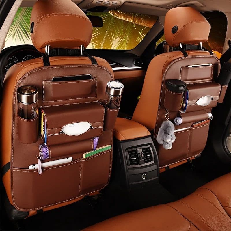 Mais Novo Assento De Carro De Volta Saco Organizador De Armazenamento De Viagem Multi-Bolsos Universal PU Protetor De Couro Auto Accessoires (Material :/Entrada)