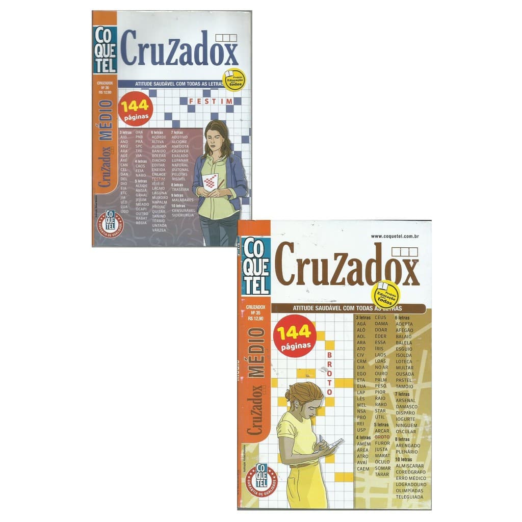 Kit 2 Revistas Livros Cruzadox Coquetel (144 Páginas Cada) mais caneta