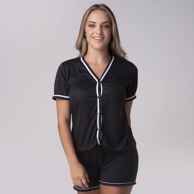 Baby Doll Pijama Blogueirinha Roupa de Dormir Americana Malha Pós Cirurgico Abertura Botão Short Fresquinho 329