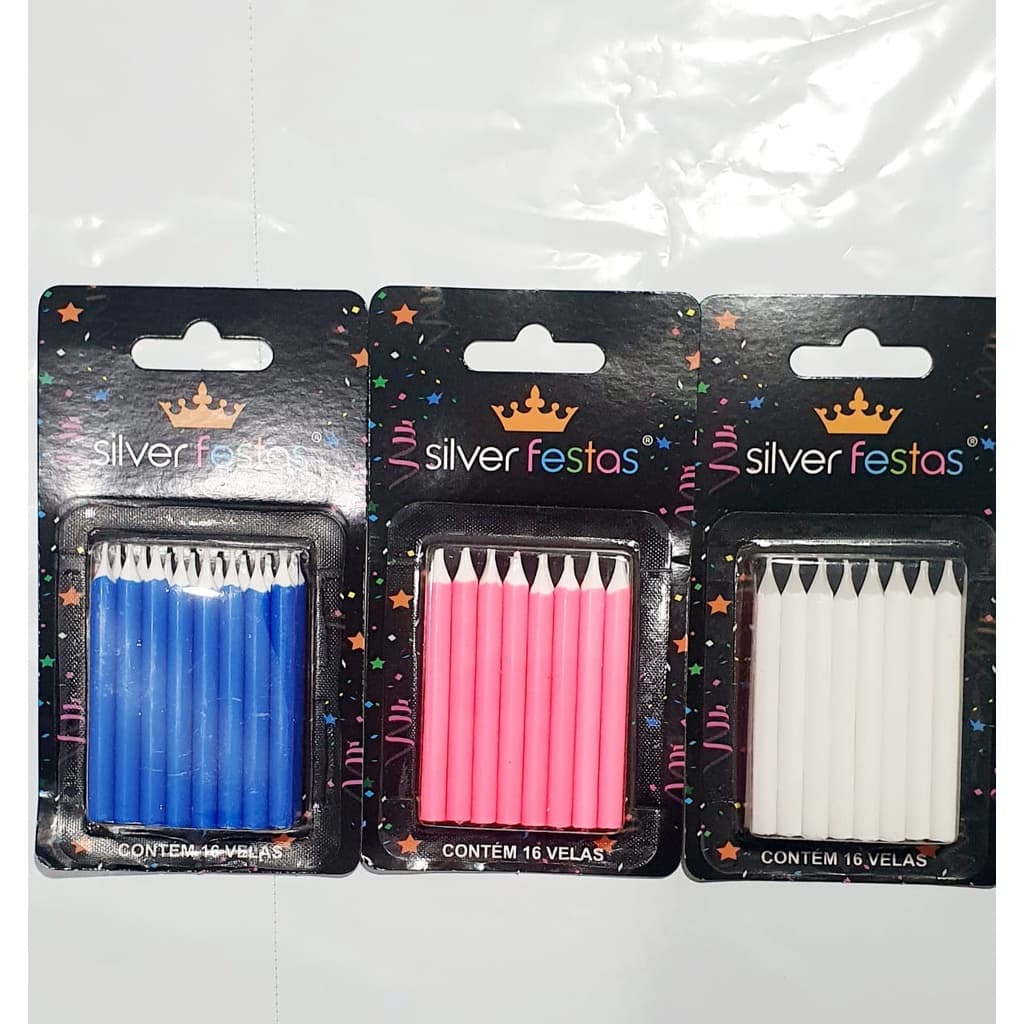 Vela Palito Palitinho C/ 16 Unidades - Silver Festas - Consulte Cores