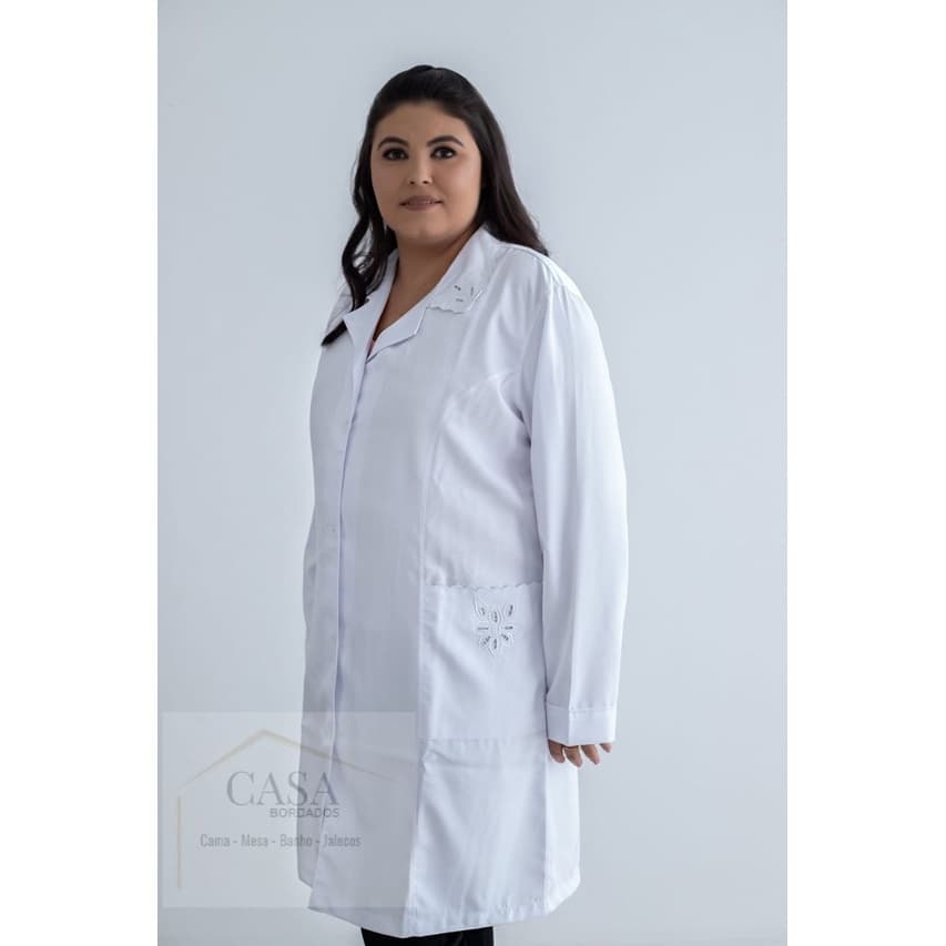 Jaleco Feminino Branco Bordado Tecido Microfibra ref : 969