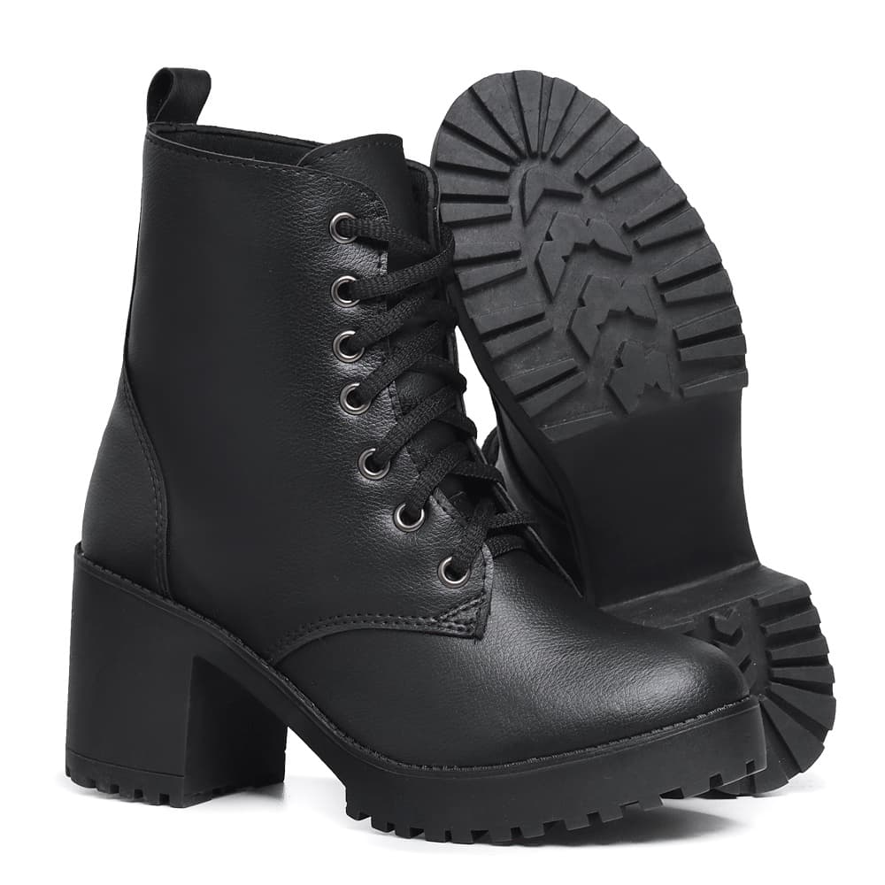 Bota Feminina Cano Baixo Tratorada Salto Grosso Confortável