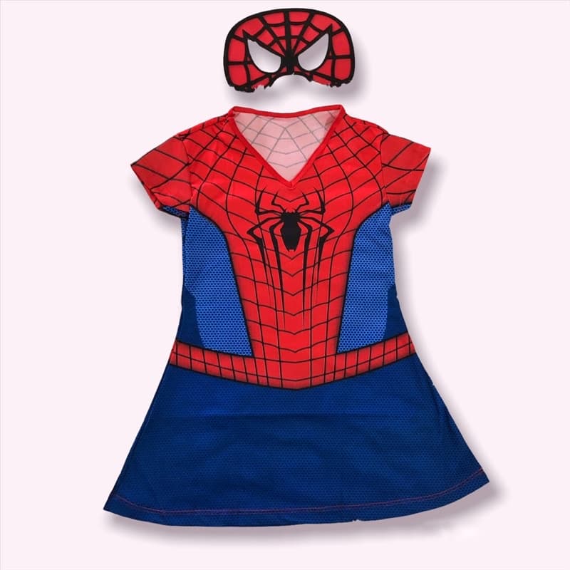 Fantasia Temática Vestido Aranha Infantil Feminina Princesa Barato Menina Promoção Máscara