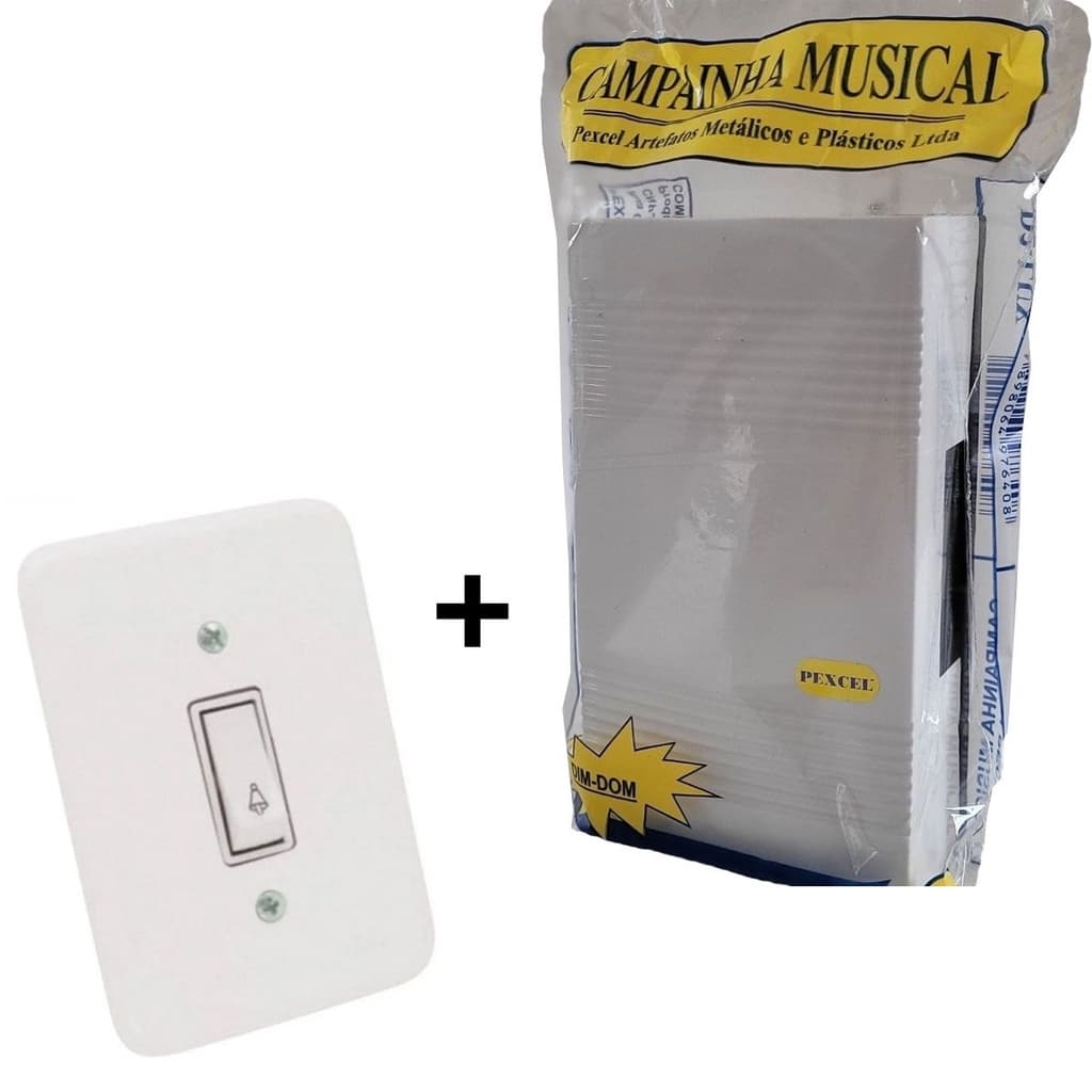 Campainha Residencial com Interruptor Ding Dong Externa Modelo Musical Com Fio