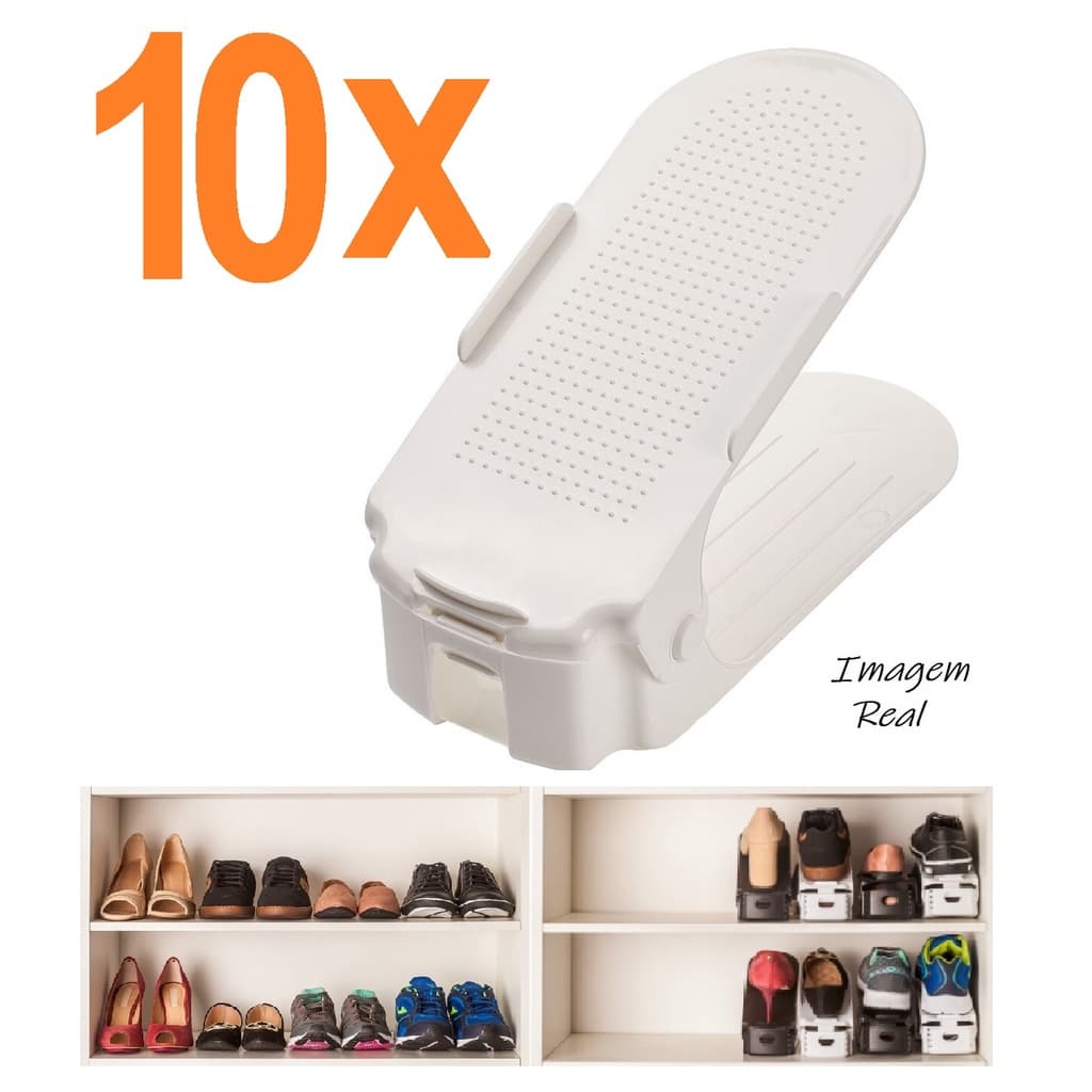 Kit 10 Organizadores de sapato, saltos e tênis com regulagem de altura - Branco