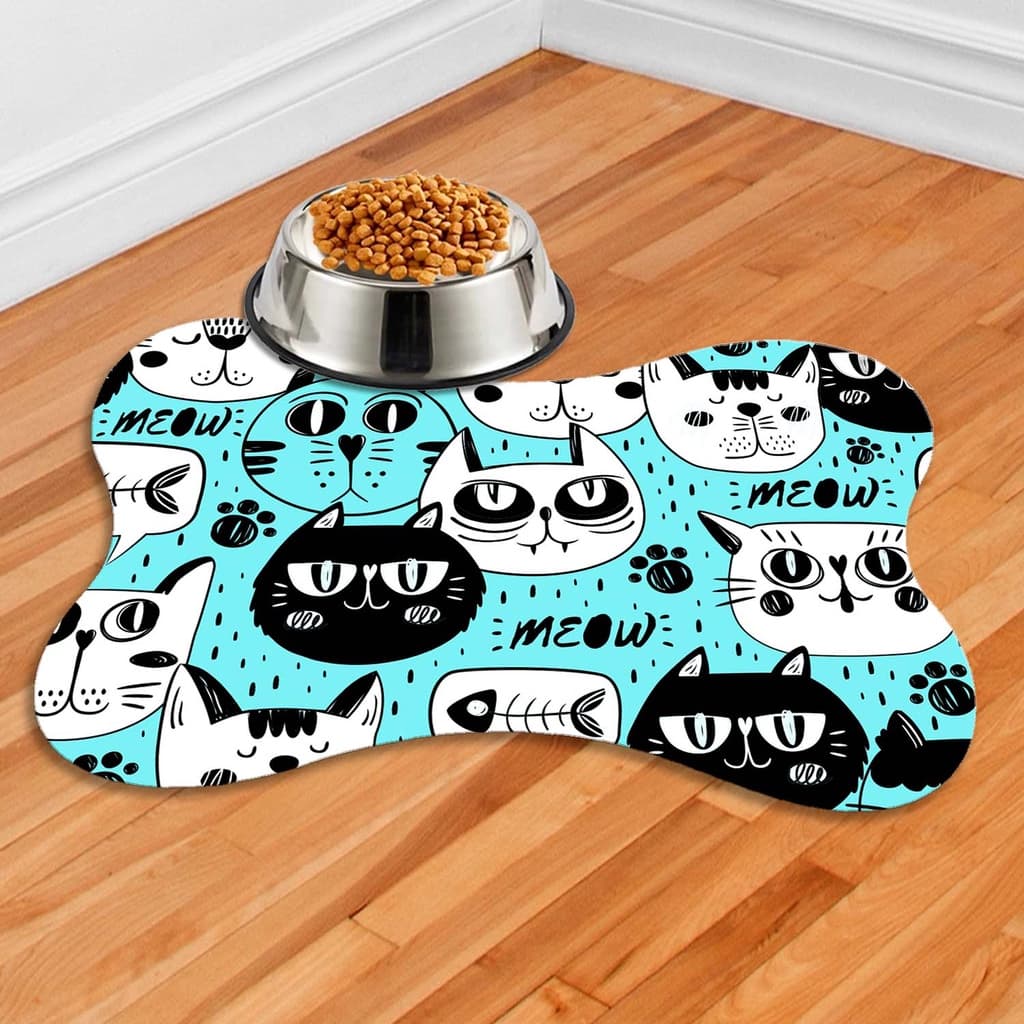 Tapete Para Comedouro PET - Ossinho - 38x25 - GATO MEOW AZUL