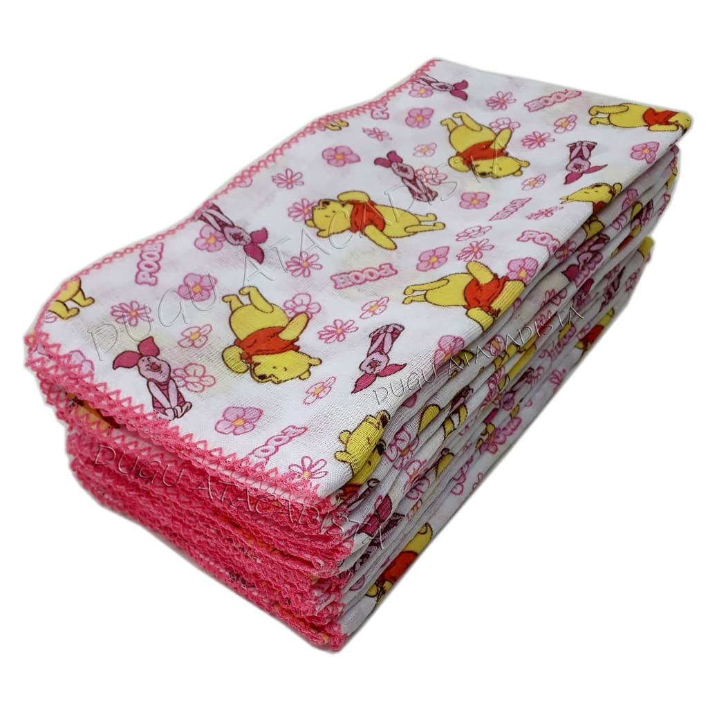 Fralda de Pano Luxo Ursinho Pooh 70x70cm com croche