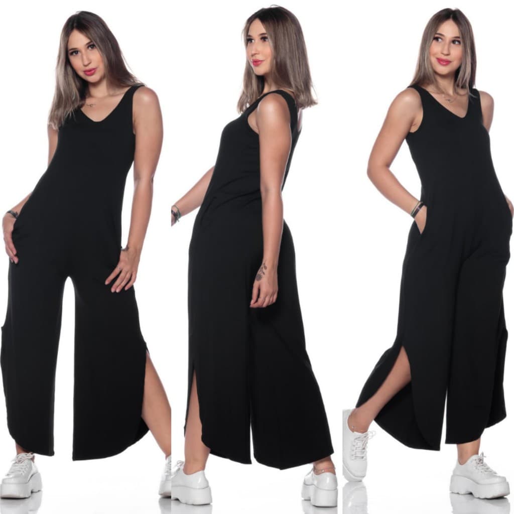 Macacão Pantacourt Moda Casual Versátil Moderna Com Bolso