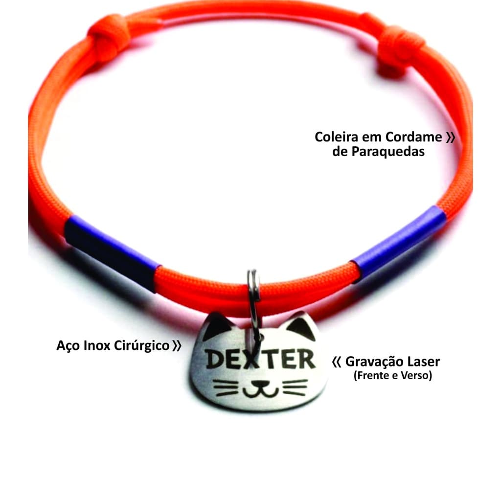 Coleira Gato com Placa de Identificação Gravada Plaquinha Pingente