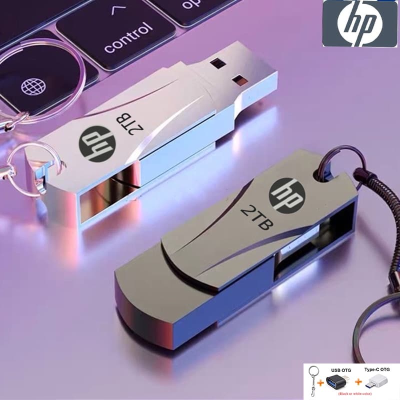 Pen Drive HP De Alta Velocidade De Rotação USB Flash Tb 2 1TB 128GB 256GB 512GB PenDrive Mental USB3.0 Saltor De Armazenamento De Dados Com Keychain