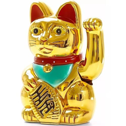 Gato Da Sorte Maneki Neko Japonês Dourado 13.5cm