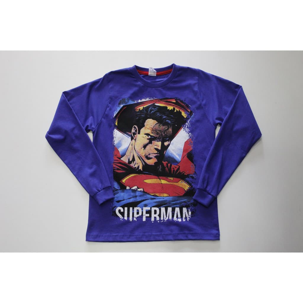 Camiseta Blusa Infantil Manga Longa Superman Azul MAJ430