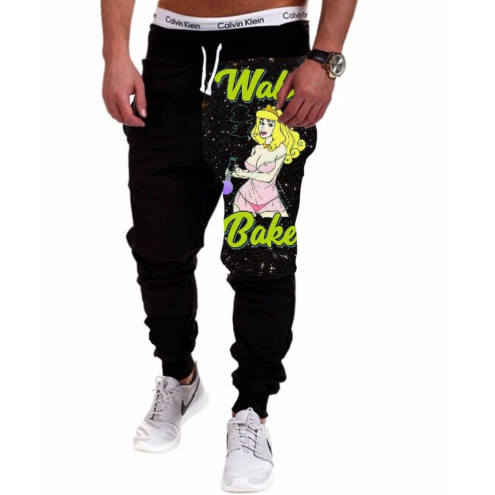 Calça Masculina de Moletom Estampada por Sublimação Mulher Wake Baby Fundo Galáxia A211