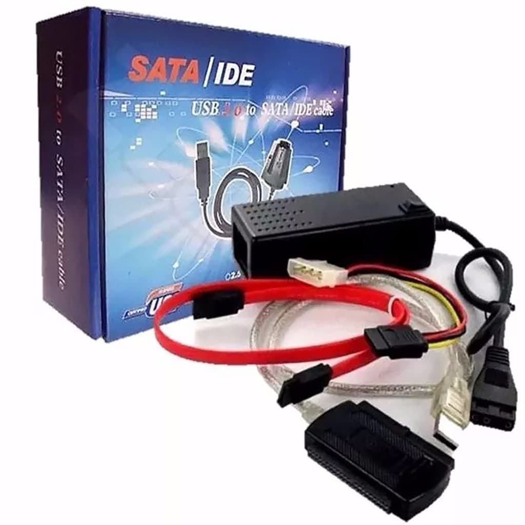 Cabo Adaptador USB 2.0 Ide Sata Hd Dvd Conversor Pc E Fonte