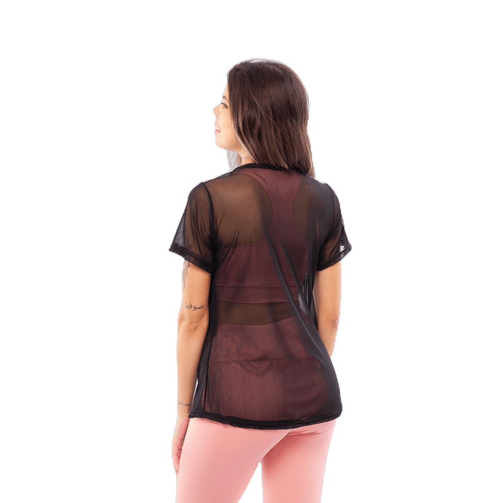 Blusa Feminina de Tule Transparente com Manga Roupa de academia Moda fitness
