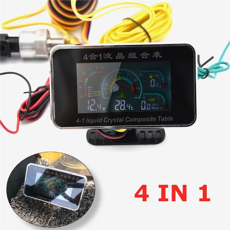 4 Em 1 LCD Carro Digital Alarme Medidor Painel De Instrumentos Voltímetro Tensão Pressão Óleo Combustível Temperatura Da