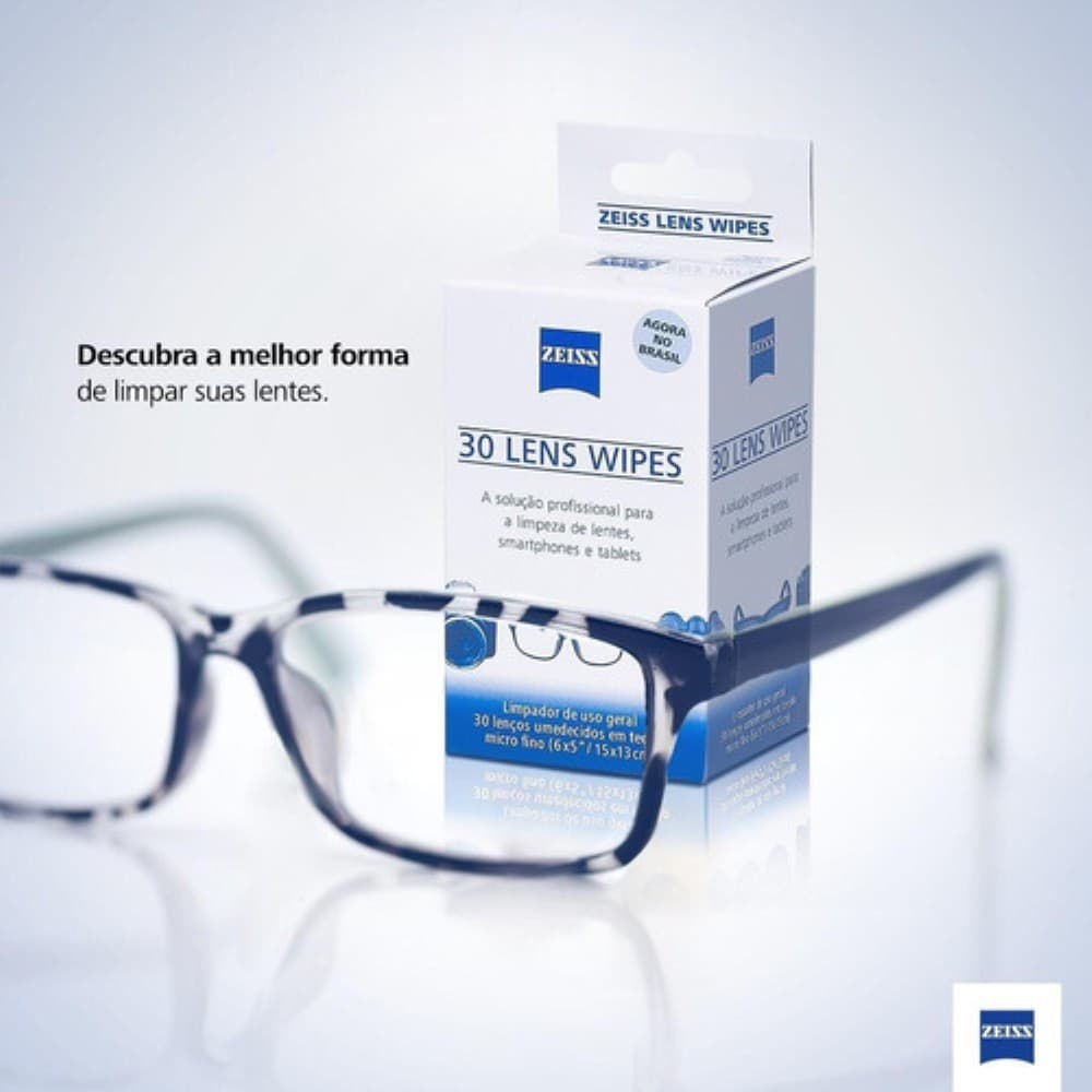 90 Lenços Umedecidos Lens Wipes Zeiss Para Limpar Lentes Óculos , Câmeras Fotográficas e Celulares