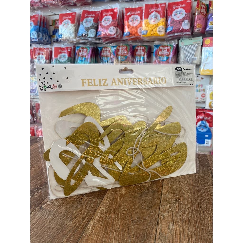 Faixa Feliz Aniversário Brilhante Dourada