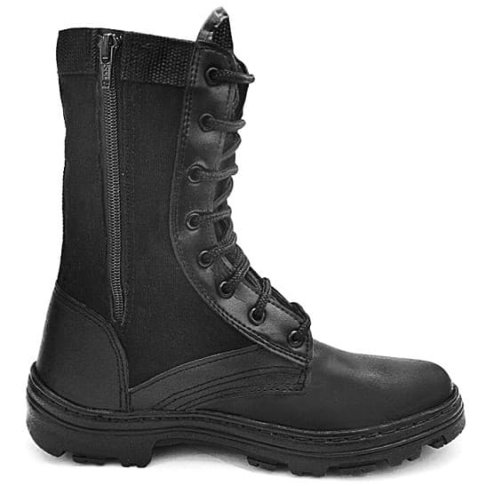 Coturno Militar Tático Masculino Exército Confortável Preta com Zíper Lateral Airsoft Couro Legítimo Extra Leve