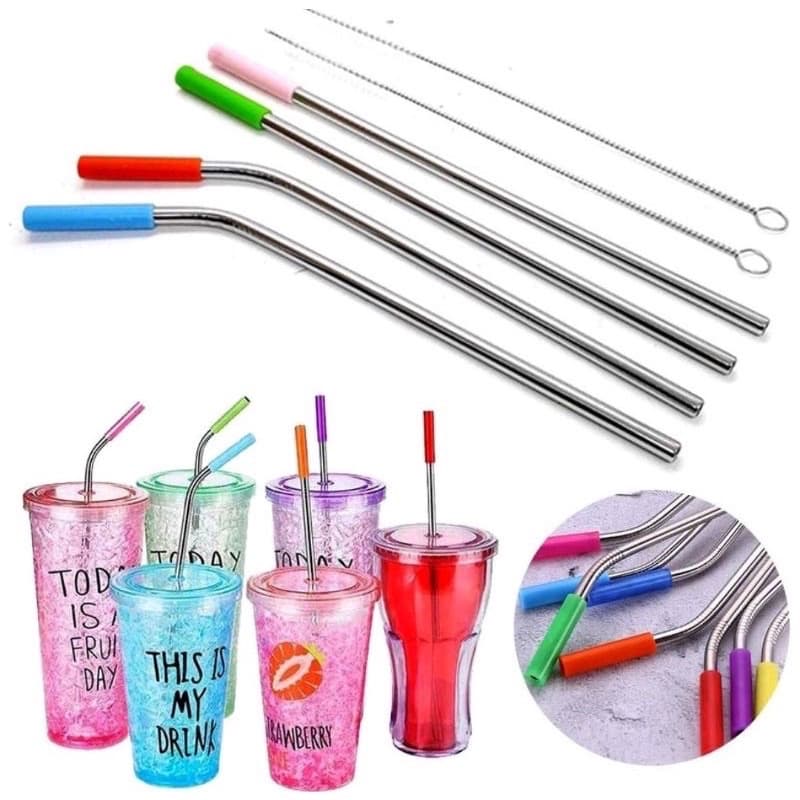 Kit 2 Canudos Aço Inox Reutilizável + de Escova Limpeza Para Copo Pequeno e Grande 1200ml