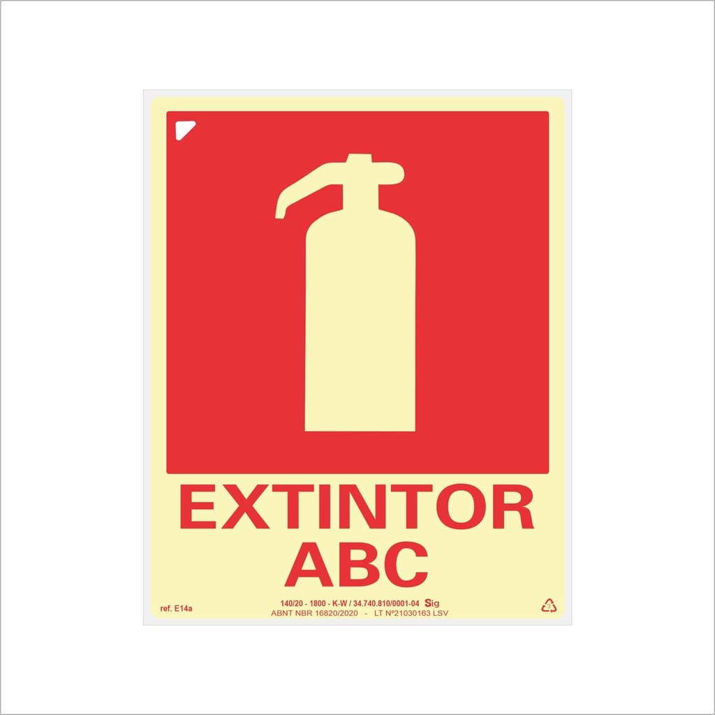 Placa de Sinalização para Extintor Classe ABC